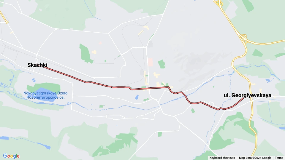 Pjatigorsk Straßenbahnlinie 3: Skachki - ul. Georgiyevskaya Linienkarte