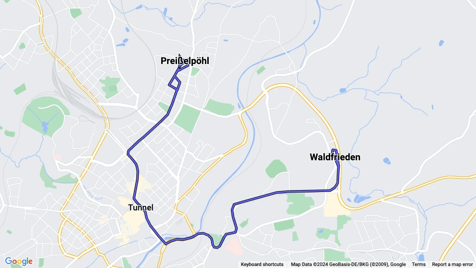 Plauen Straßenbahnlinie 2: Preißelpöhl - Waldfrieden Linienkarte