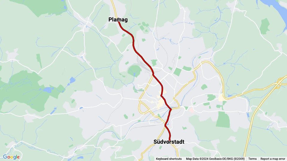 Plauen Straßenbahnlinie 5: Plamag - Südvorstadt Linienkarte