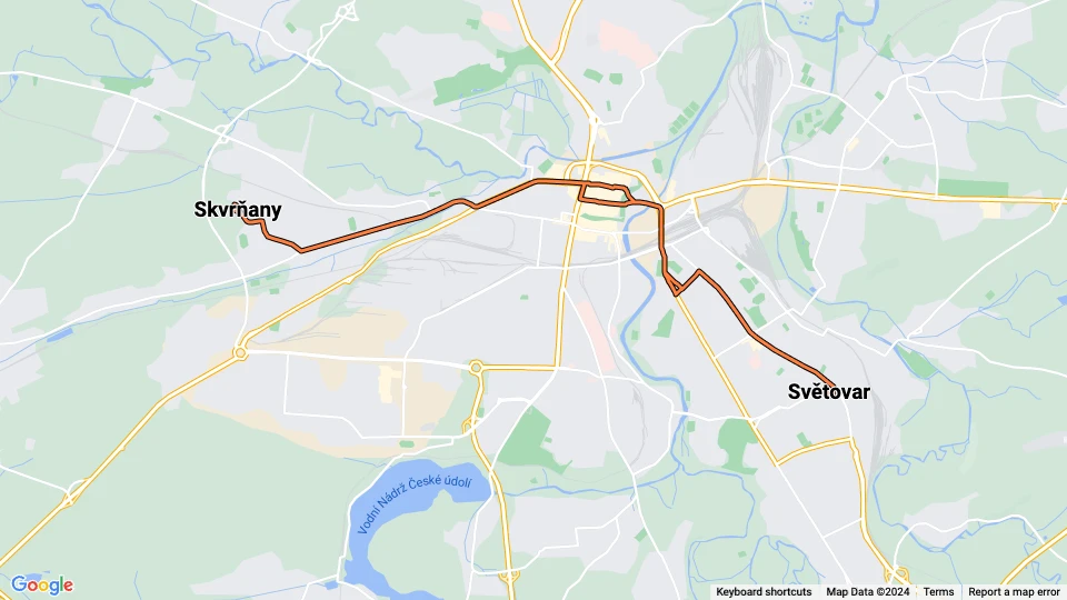 Plzeň Straßenbahnlinie 2: Skvrňany - Světovar Linienkarte
