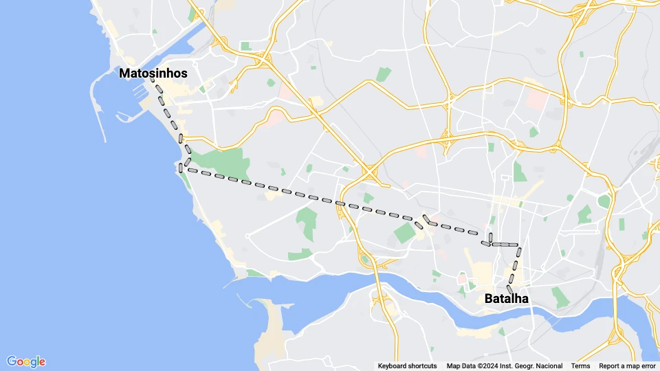 Porto Straßenbahnlinie 16: Batalha - Matosinhos Linienkarte