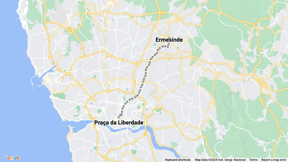 Porto Straßenbahnlinie 9: Praça da Liberdade - Ermesinde Linienkarte