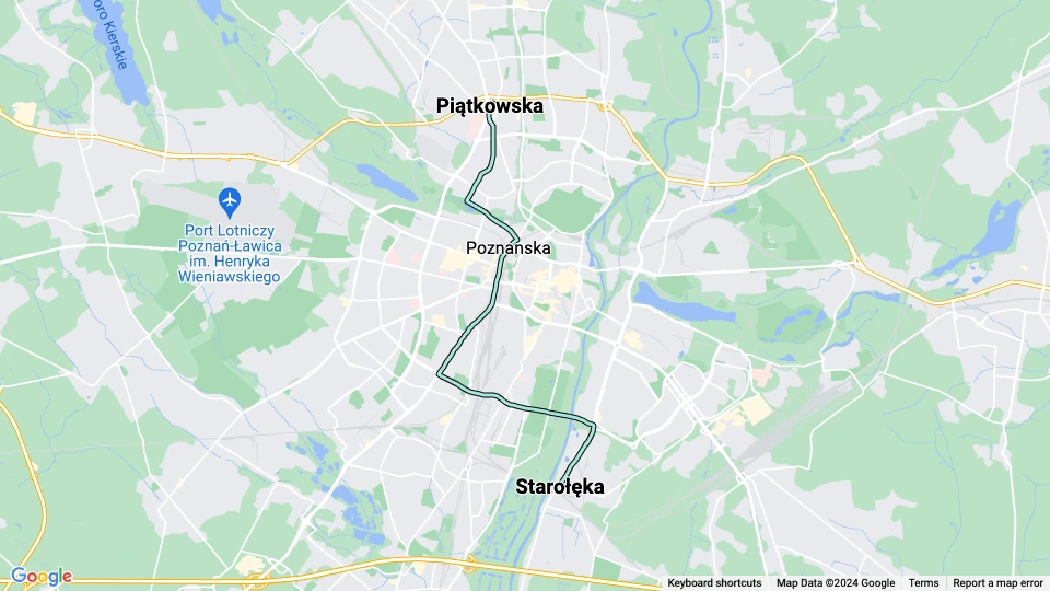 Posen Straßenbahnlinie 11: Starołęka - Piątkowska Linienkarte