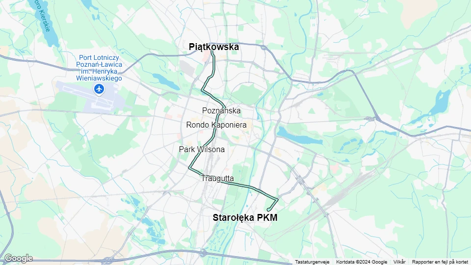 Posen Straßenbahnlinie 11: Unii Lubelskiej - Piątkowska Linienkarte