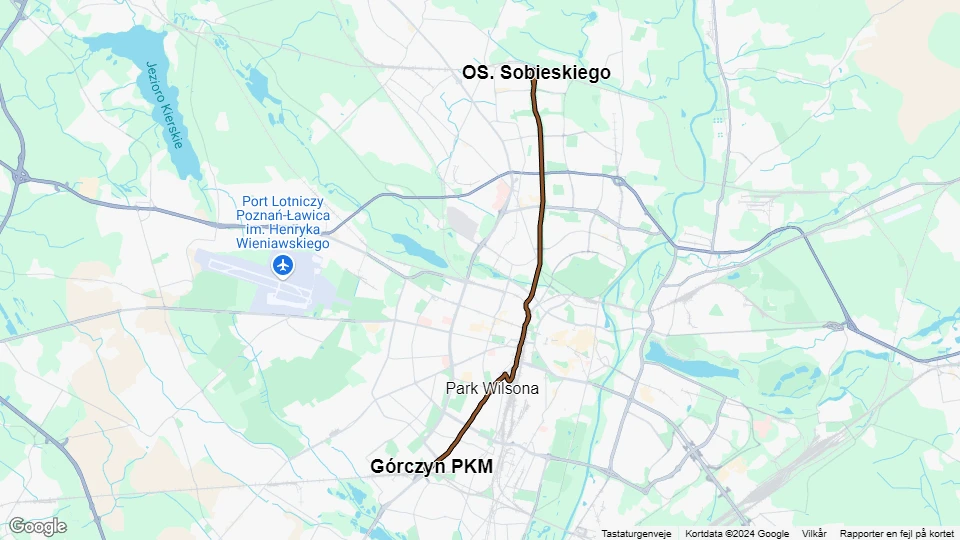 Posen Straßenbahnlinie 14: OS. Sobieskiego - Górczyn PKM Linienkarte