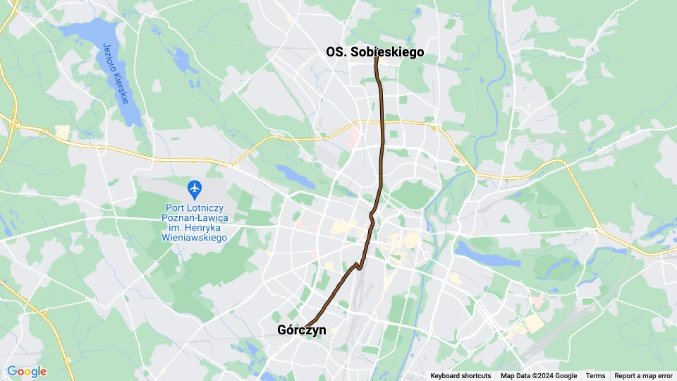 Posen Straßenbahnlinie 14: OS. Sobieskiego - Górczyn Linienkarte