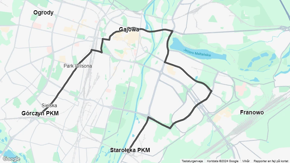 Posen Straßenbahnlinie 17: Górczyn PKM - Starołęka PKM Linienkarte