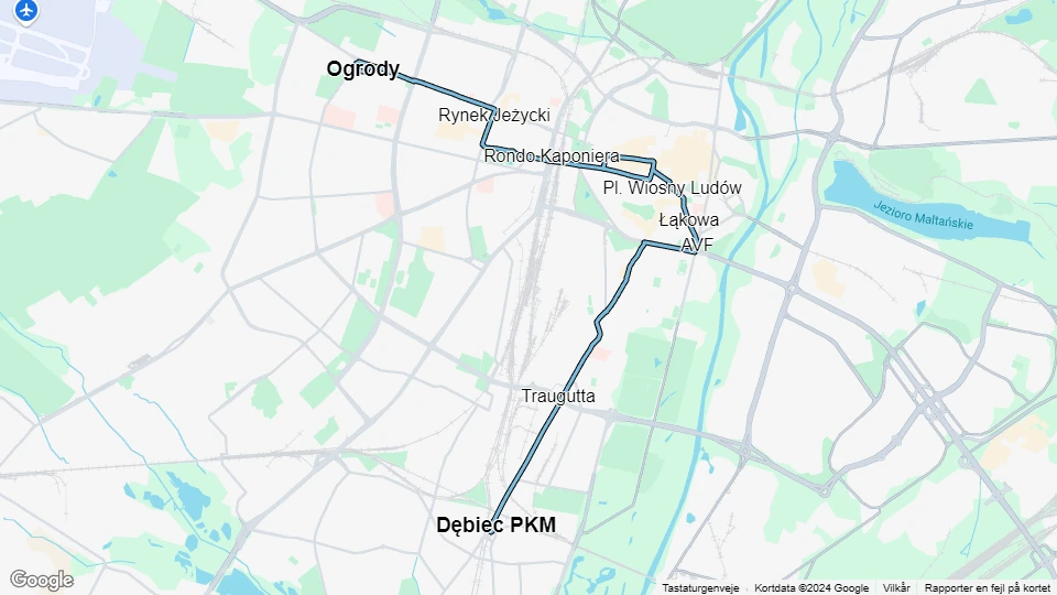 Posen Straßenbahnlinie 2: Dębiec PKM - Ogrody Linienkarte