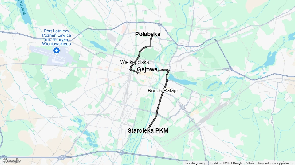 Posen Straßenbahnlinie 4: Starołęka PKM - Połabska Linienkarte