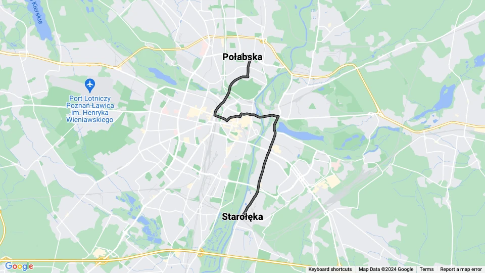 Posen Straßenbahnlinie 4: Starołęka - Połabska Linienkarte
