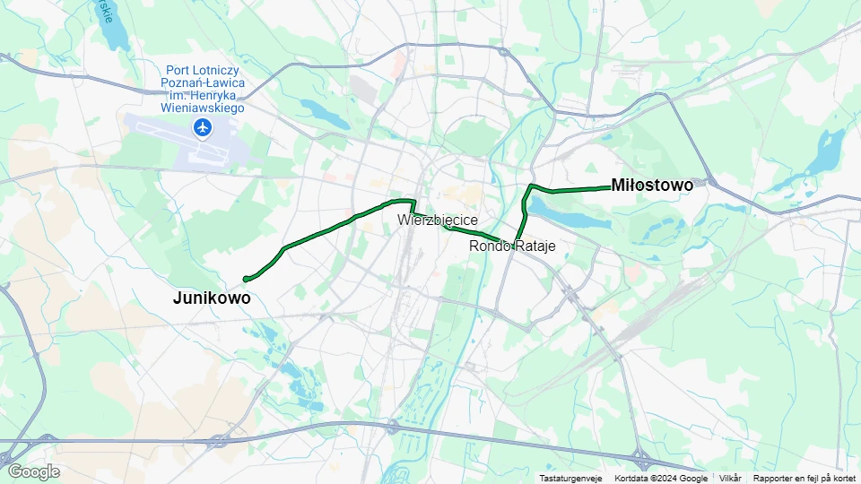 Posen Straßenbahnlinie 6: Miłostowo - Budziszyńska Linienkarte