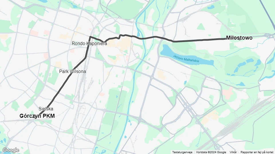 Posen Straßenbahnlinie 8: Miłostowo - Górczyn PKM Linienkarte