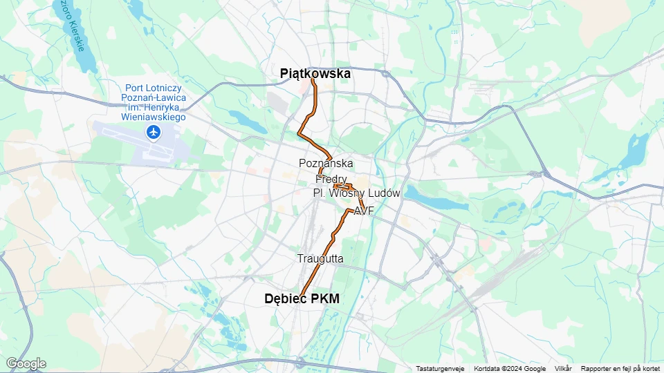 Posen Straßenbahnlinie 9: Dębiec PKM - Piątkowska Linienkarte