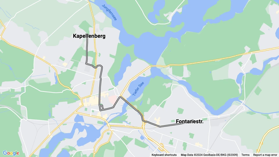 Potsdam Straßenbahnlinie 95: Fontanestr. - Kapellenberg Linienkarte