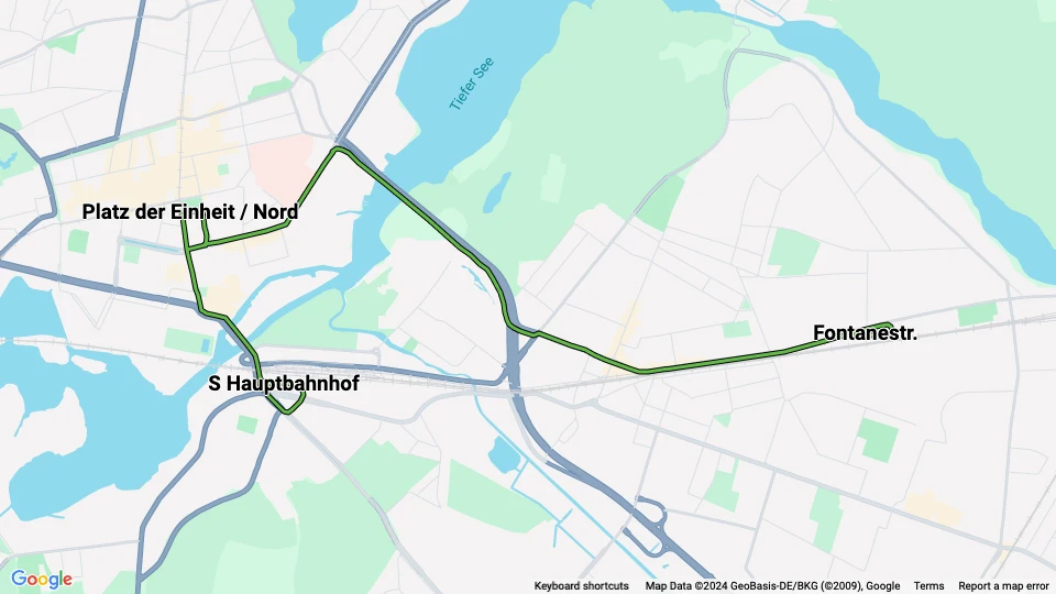 Potsdam Straßenbahnlinie 99: S Hauptbahnhof - Fontanestr. Linienkarte