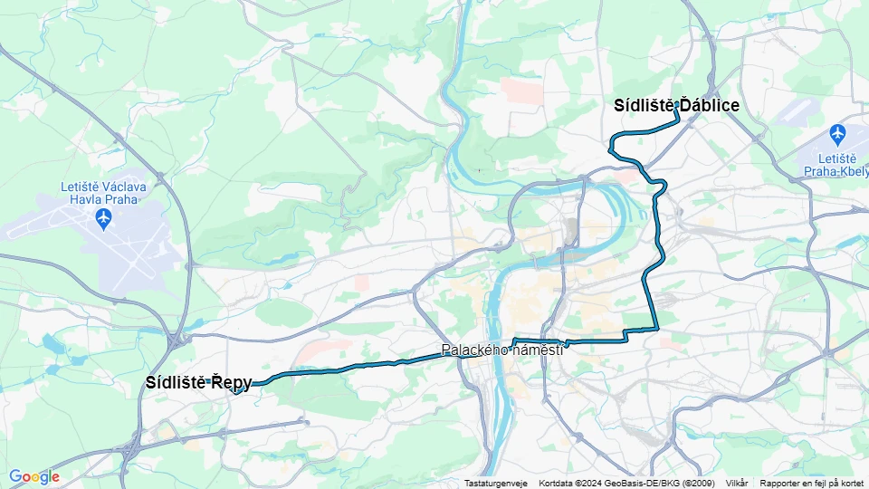 Prag Straßenbahnlinie 10: Sídliště Řepy - Sídliště Ďáblice Linienkarte