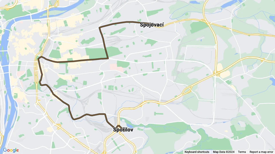 Prag Straßenbahnlinie 11: Spojovací - Spořilov Linienkarte