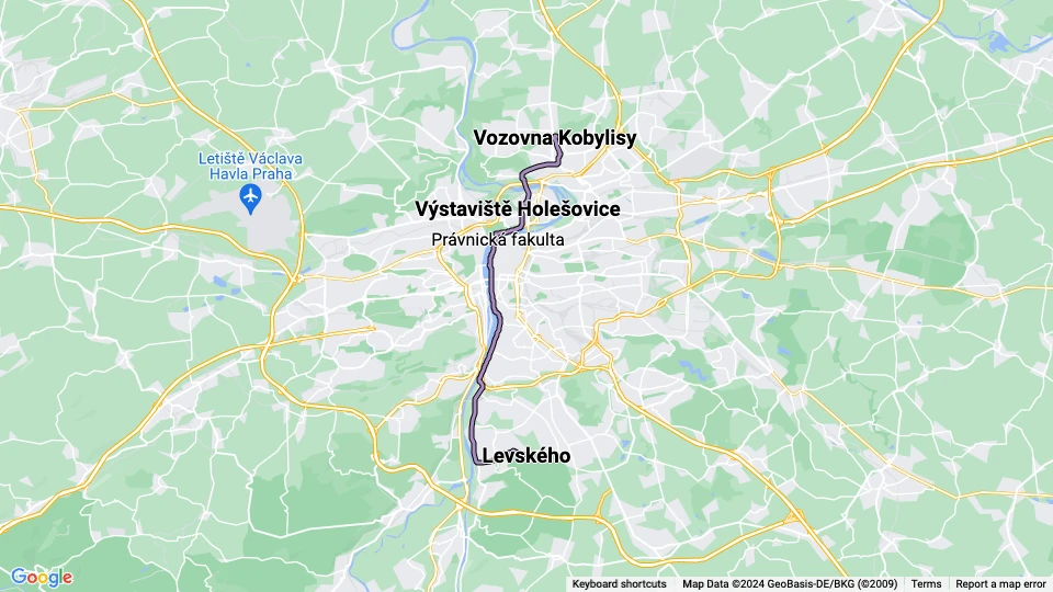 Prag Straßenbahnlinie 17: Levského - Vozovna Kobylisy Linienkarte