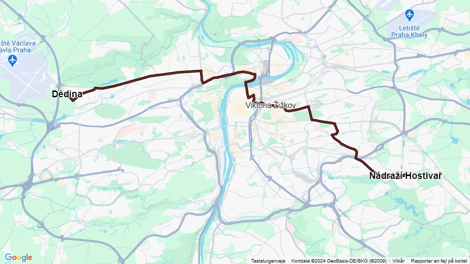 Prag Straßenbahnlinie 26: Dědina - Nádraží Hostivař Linienkarte