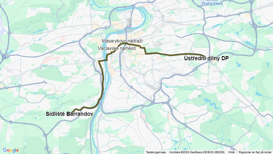 Prag Straßenbahnlinie 5: Sídliště Barrandov - Ústřední dílny DP Linienkarte