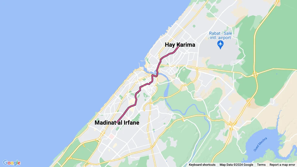 Rabat Straßenbahnlinie L1: Hay Karima - Madinat al Irfane Linienkarte
