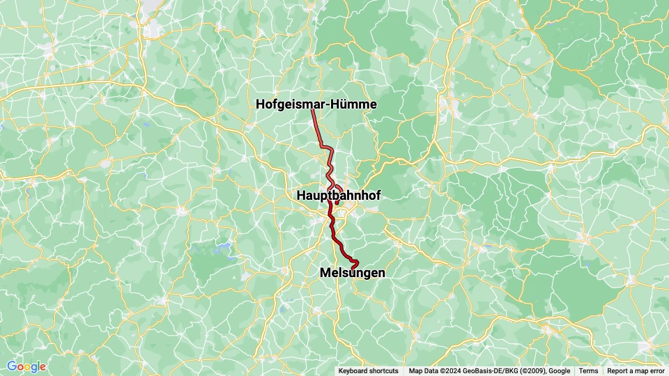 Regionalbahn Kassel (RBK) Linienkarte