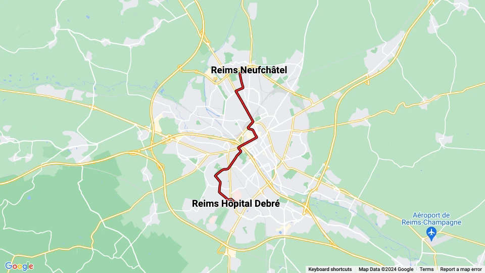 Reims Straßenbahnlinie A: Reims Neufchâtel - Reims Hôpital Debré Linienkarte