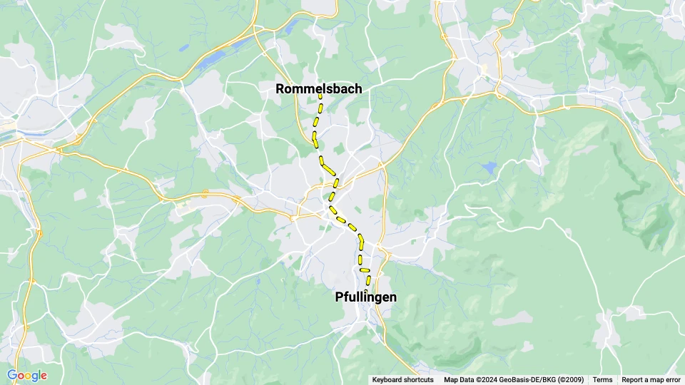 Reutlingen Straßenbahnlinie 2: Pfullingen - Rommelsbach Linienkarte