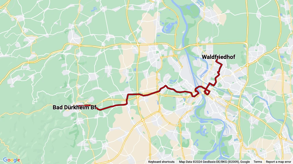 Rhein-Haardtbahn (RHB) Linienkarte