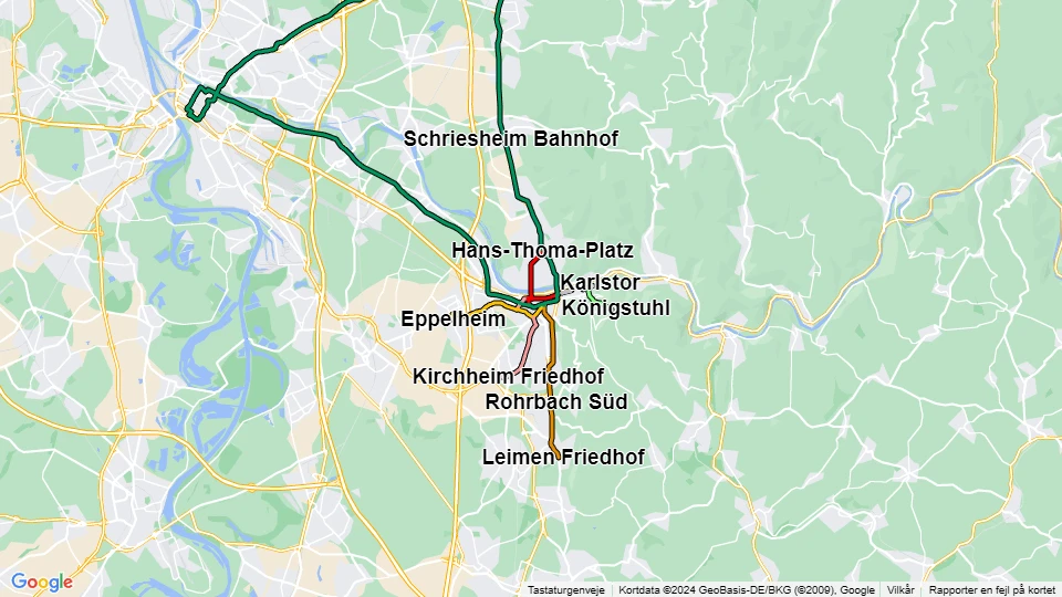 Rhein-Neckar-Verkehr in Heidelberg (RNV) Linienkarte