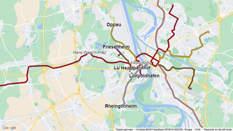 Rhein-Neckar-Verkehr in Ludwigshafen (RNV) Linienkarte