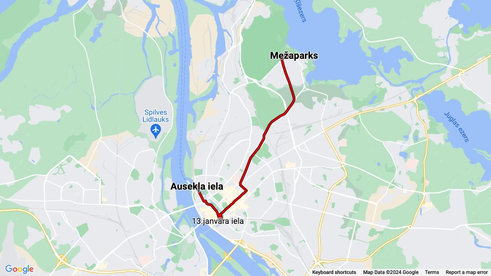 Riga Retro Tram: Ausekļa iela - Mežaparks Linienkarte