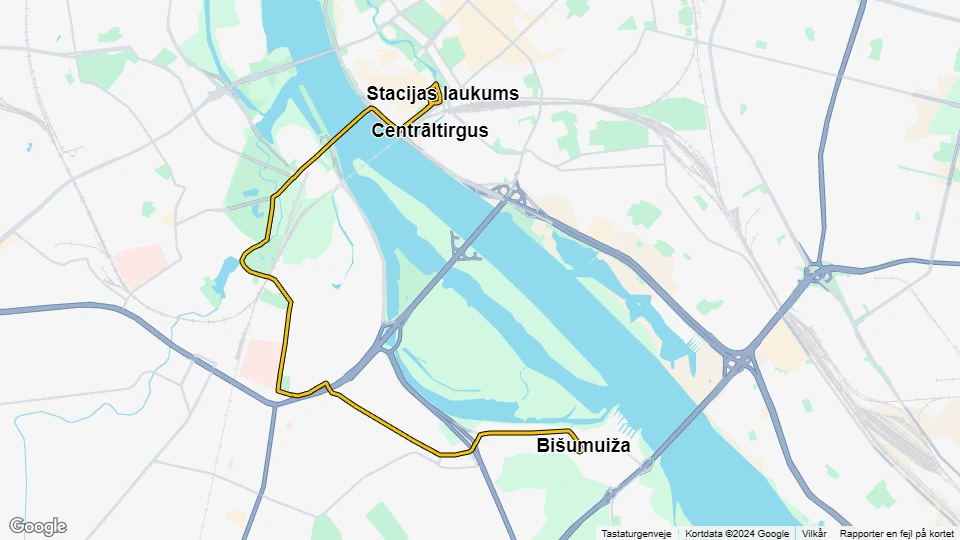 Riga Straßenbahnlinie 10: Stacijas laukums - Bišumuiža Linienkarte