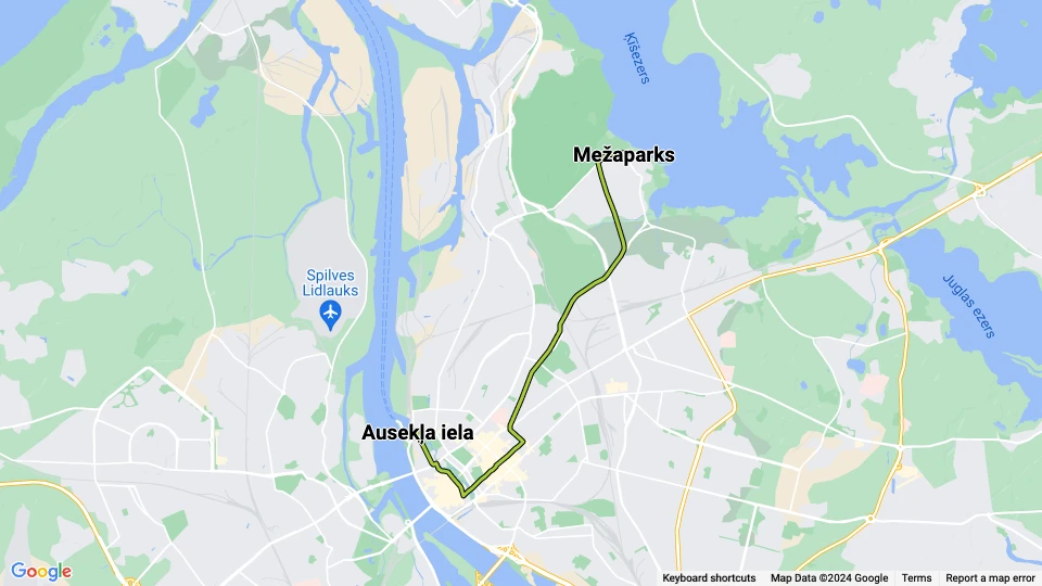Riga Straßenbahnlinie 11: Ausekļa iela - Mežaparks Linienkarte