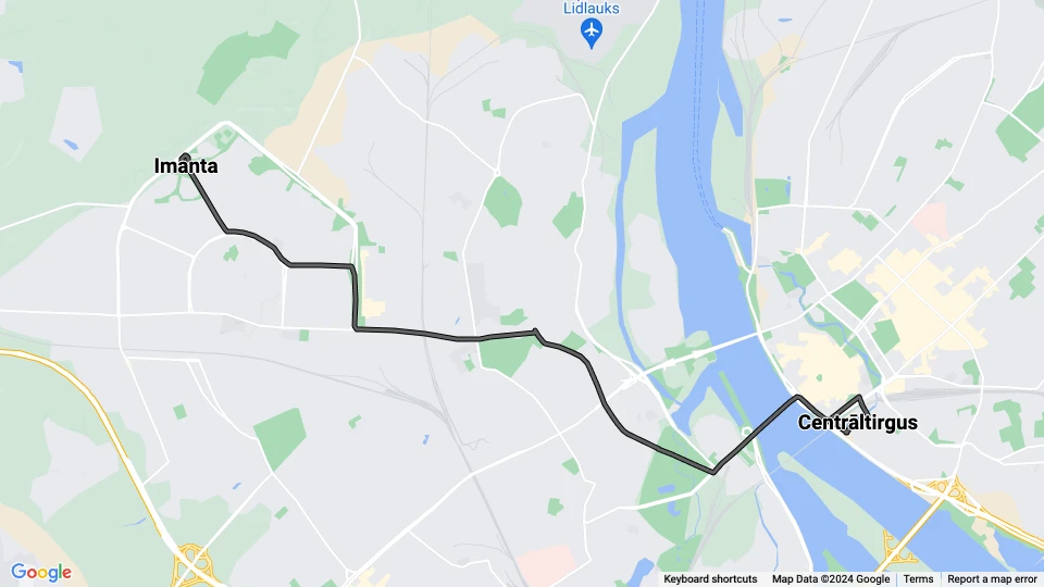 Riga Straßenbahnlinie 4: Centrāltirgus - Imanta Linienkarte