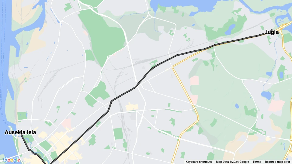 Riga Straßenbahnlinie 6: Ausekļa iela - Jugla Linienkarte