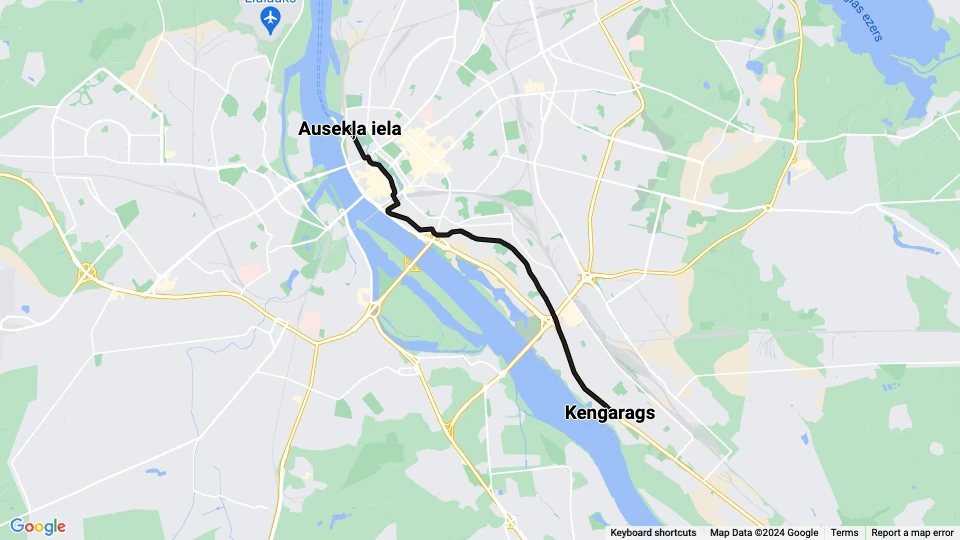 Riga Straßenbahnlinie 7: Ausekļa iela - Kengarags Linienkarte