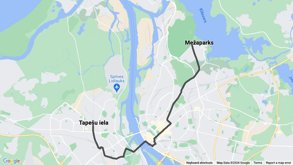 Riga Straßenbahnlinie 8: Mežaparks - Tapešu iela Linienkarte