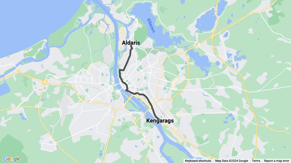 Riga Zusätzliche Linie 9: Kengarags - Aldaris Linienkarte