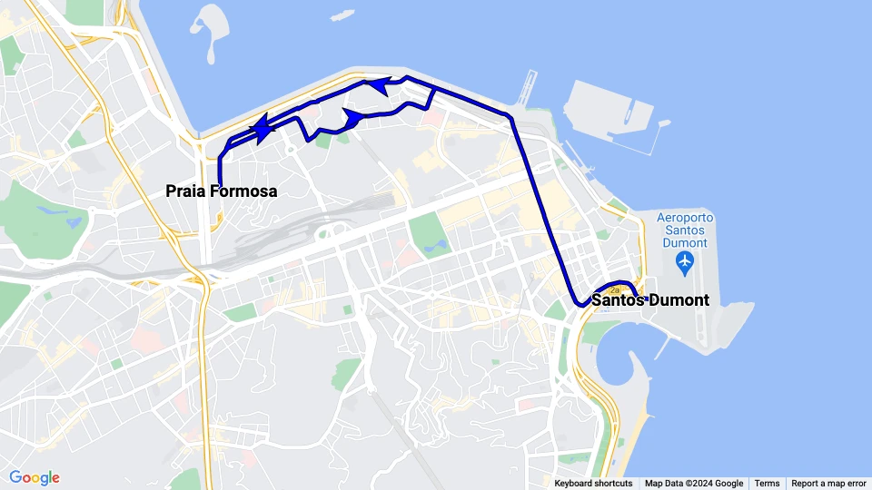Rio de Janeiro Straßenbahnlinie 1: Praia Formosa - Santos Dumont Linienkarte