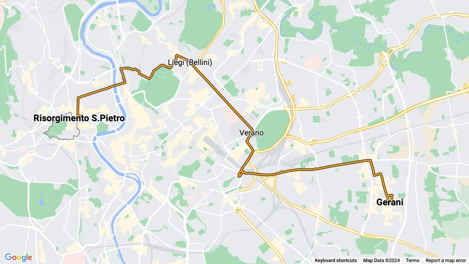 Rom Straßenbahnlinie 19: Gerani - Risorgimento S.Pietro Linienkarte