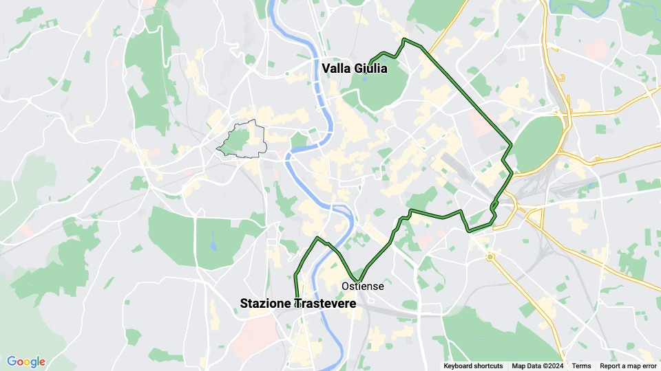 Rom Straßenbahnlinie 3: Valla Giulia - Stazione Trastevere Linienkarte