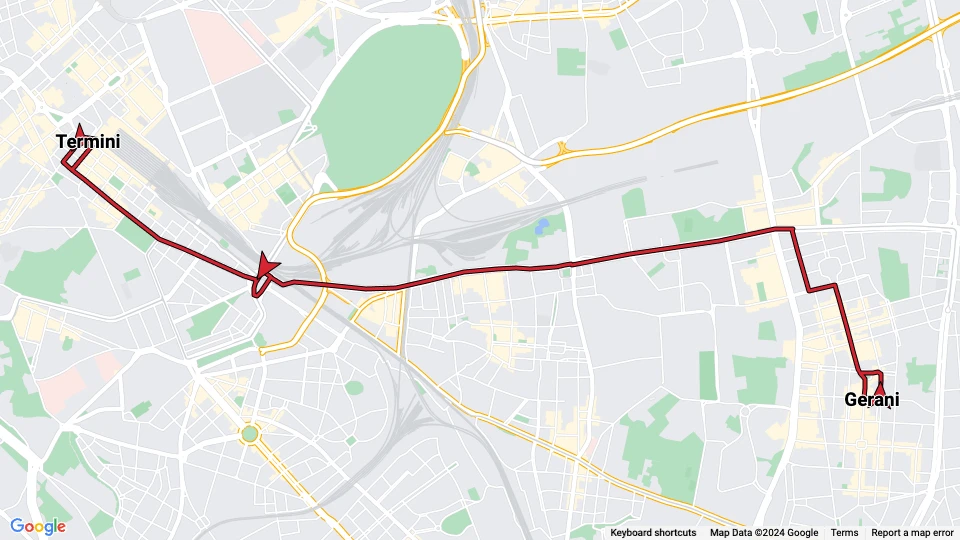 Rom Straßenbahnlinie 5: Termini - Gerani Linienkarte