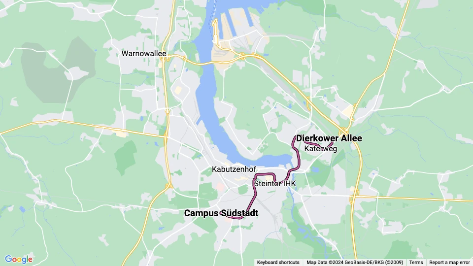 Rostock Zusätzliche Linie 4: Dierkower Allee - Campus Südstadt Linienkarte