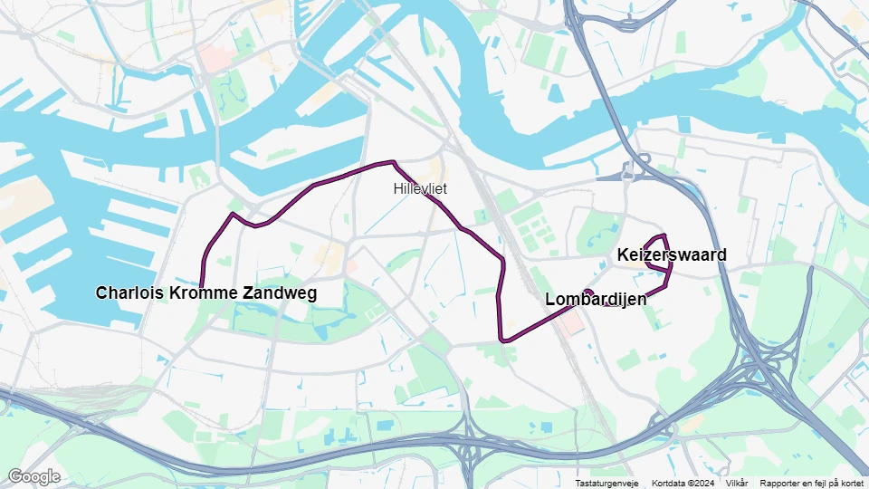 Rotterdam Straßenbahnlinie 2: Keizerswaard - Charlois Kromme Zandweg Linienkarte