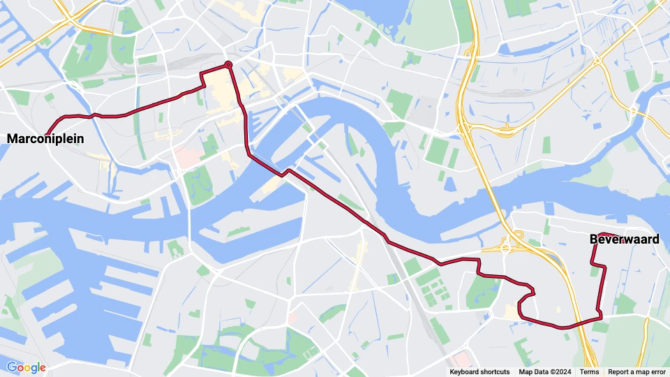 Rotterdam Straßenbahnlinie 23: Marconiplein - Beverwaard Linienkarte