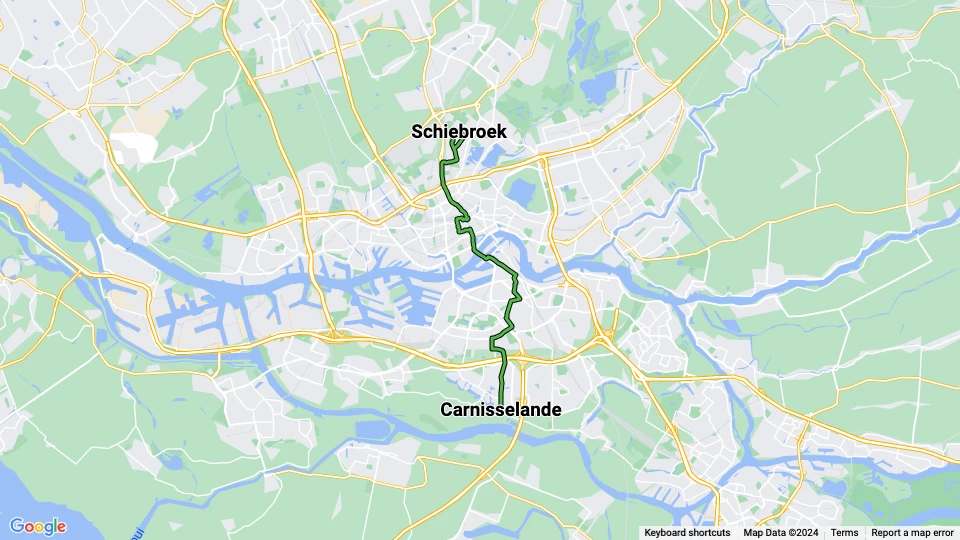 Rotterdam Straßenbahnlinie 25: Schiebroek - Carnisselande Linienkarte