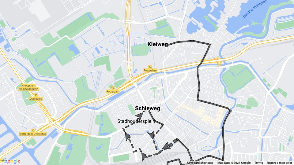 Rotterdam Straßenbahnlinie 3: Kleiweg - Schieweg Linienkarte