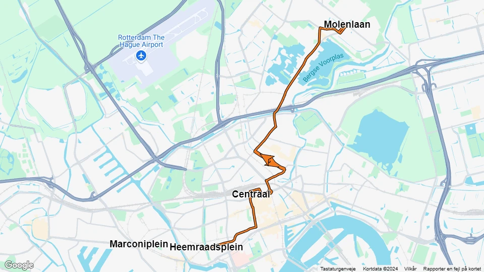 Rotterdam Straßenbahnlinie 4: Molenlaan - Heemraadsplein Linienkarte