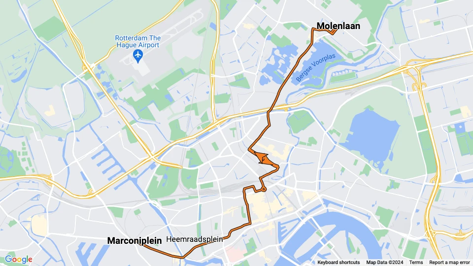 Rotterdam Straßenbahnlinie 4: Molenlaan - Marconiplein Linienkarte